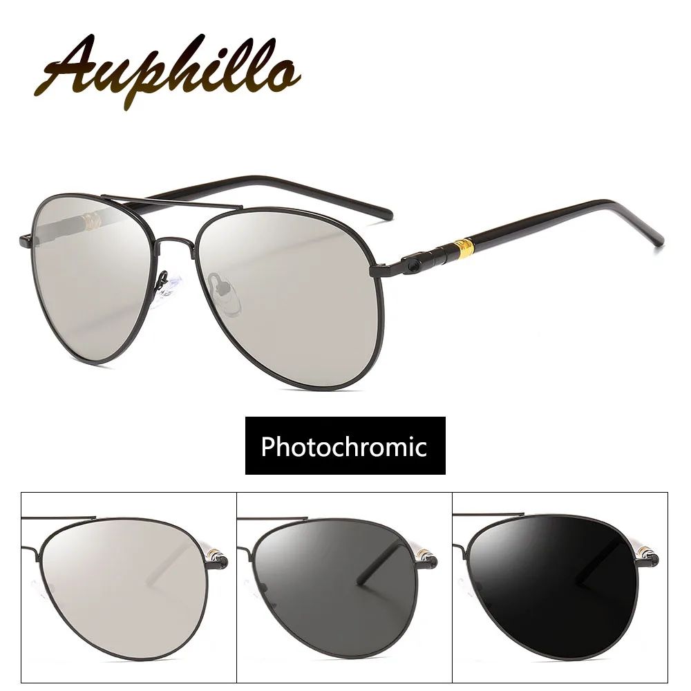 AUPHILLO Photochromic Sunglasses Classic Brand Designer Aviation Pilot Sunglasses Men Polarized Driver's Driving Glasses UV400