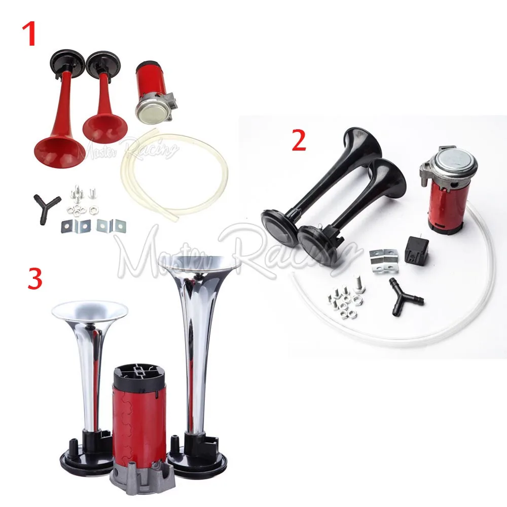 Мотоцикл громкий двойной труба Air Horn 12 В 135dB Moto мощный рожки красный/черный/Chrome