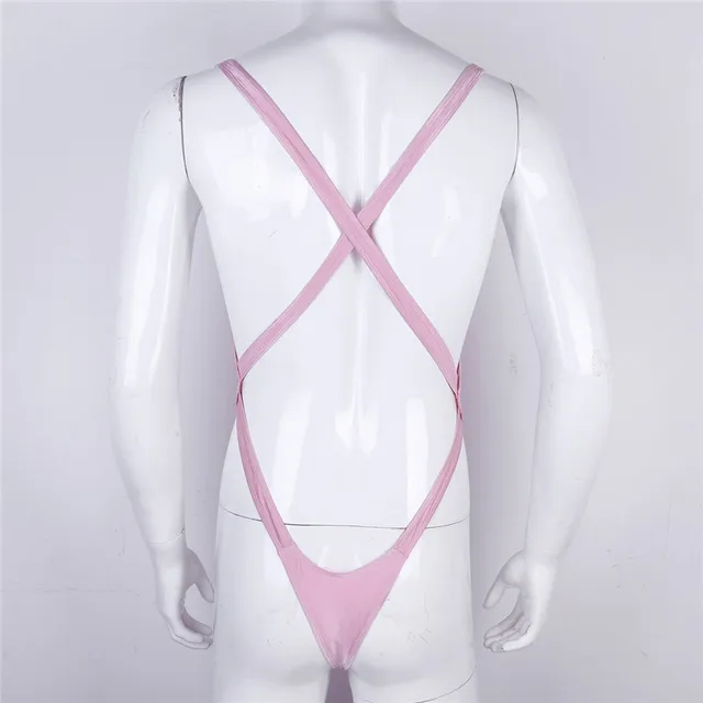 MSemis Mens Bodystocking High Cut Thong Leotard Bodysuit One-piece Lingerie  Body suit Sleeveless Criss-Cross Backless Underwear