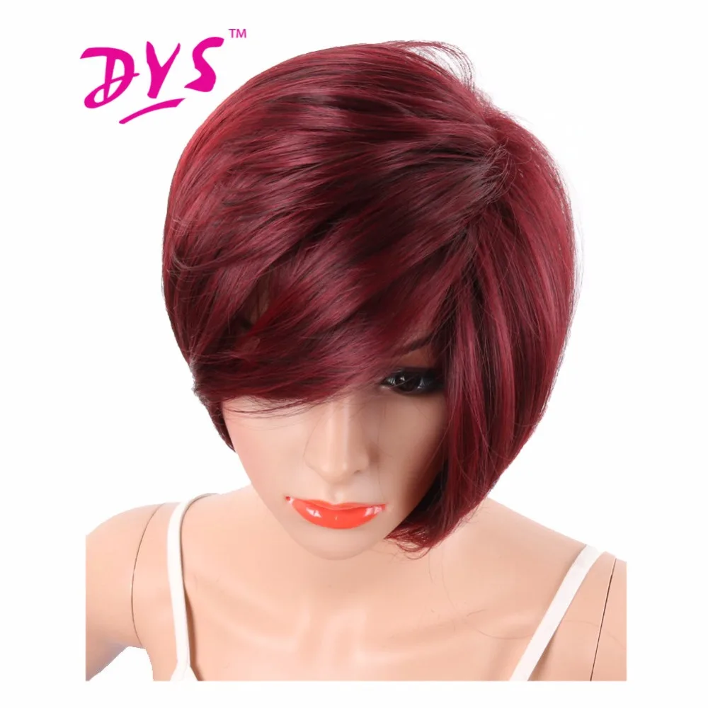 Deyngs, цвет красного вина, короткие синтетические парики Pixie Cut для черных женщин с боковой челкой, натуральные прямые Термостойкие вечерние парики