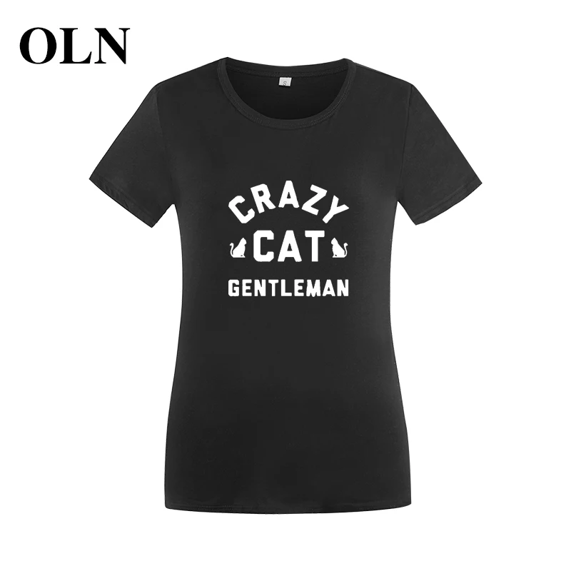 OLN 2018 CRAZY CAT Мужская забавная футболка Женская графическая женская черно-белая в