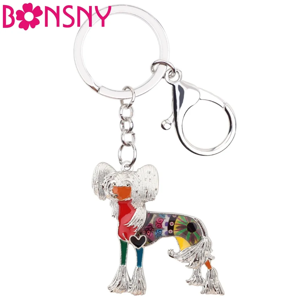 

Bonsny Statement Enamel Alloy Chinese Crested Dog Key Chains Keychain Keyrings Jewelry For Women Ladies Pendant Bag Car Charms