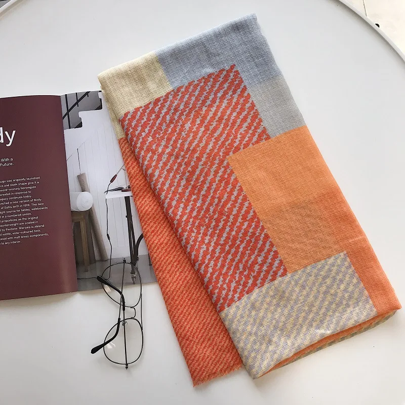 

women's plaid scarf 2019 female autumn spring Japanese style long orange plaid scarf Hijabs Wraps Pashmina Stole Muslim Sjaal