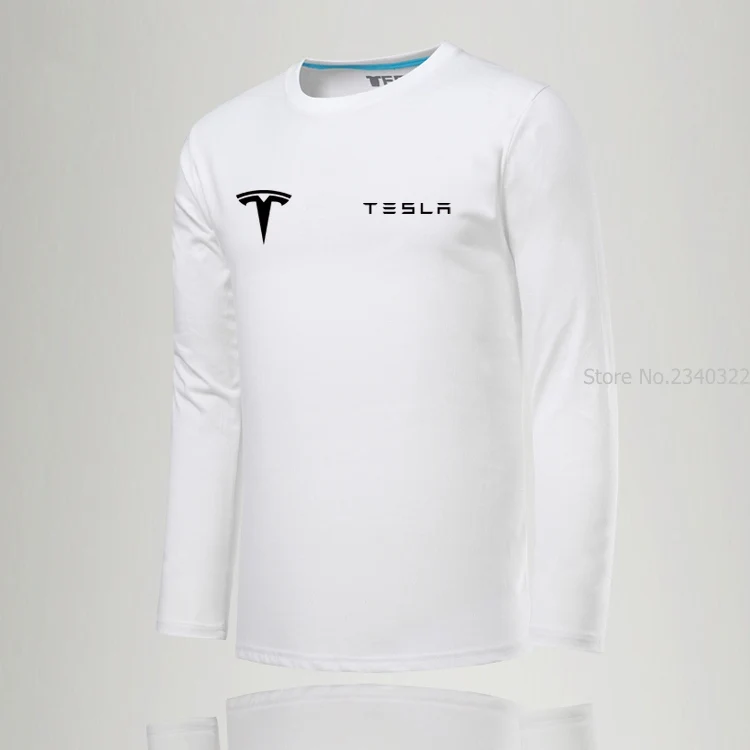 Новая мода o-образным вырезом твердая Мужская футболка Tesla Повседневная с длинным рукавом тонкая одежда мужские хлопковые футболки рубашки
