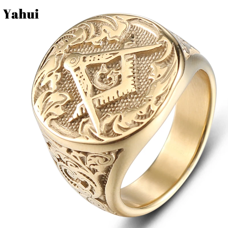 

YaHui stainless ring men gold simple high quality ring masonic punk mens rings gold men steel jewelry steel