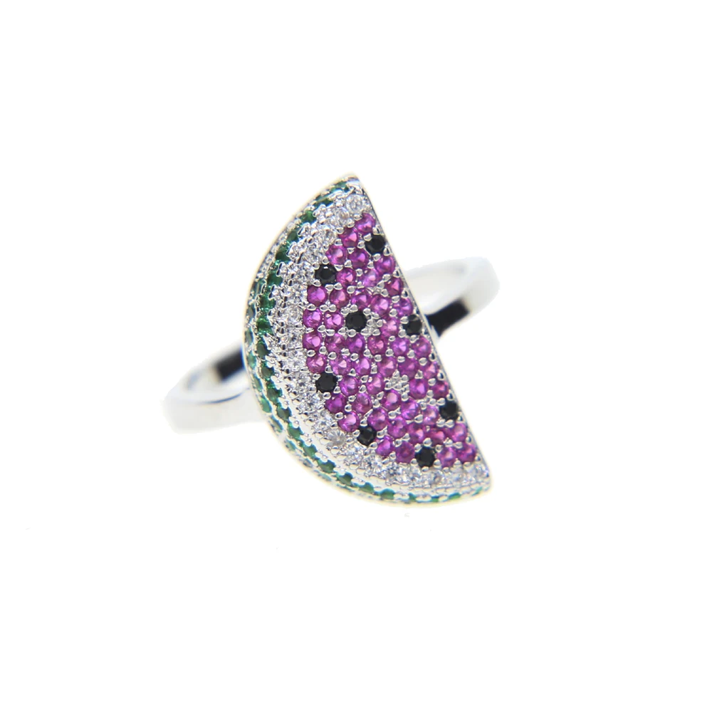 

2018 summer new design red green cubic zirconia delicious watermelon silver color ring
