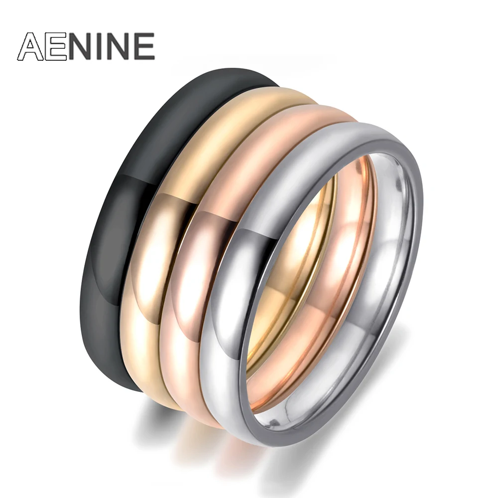 

AENINE Fashion 3mm Wide Smooth Couple Engagement Rings Stainless Steel Simple Wedding Ring Jewelry For Women Men Anneau R18058
