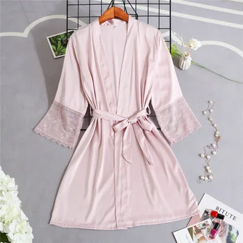 

Pink Womens Kimono Robe Bath Gown Pajamas Sleepwear Lady Home Wear Nightgown Sleepshirts M-XXL