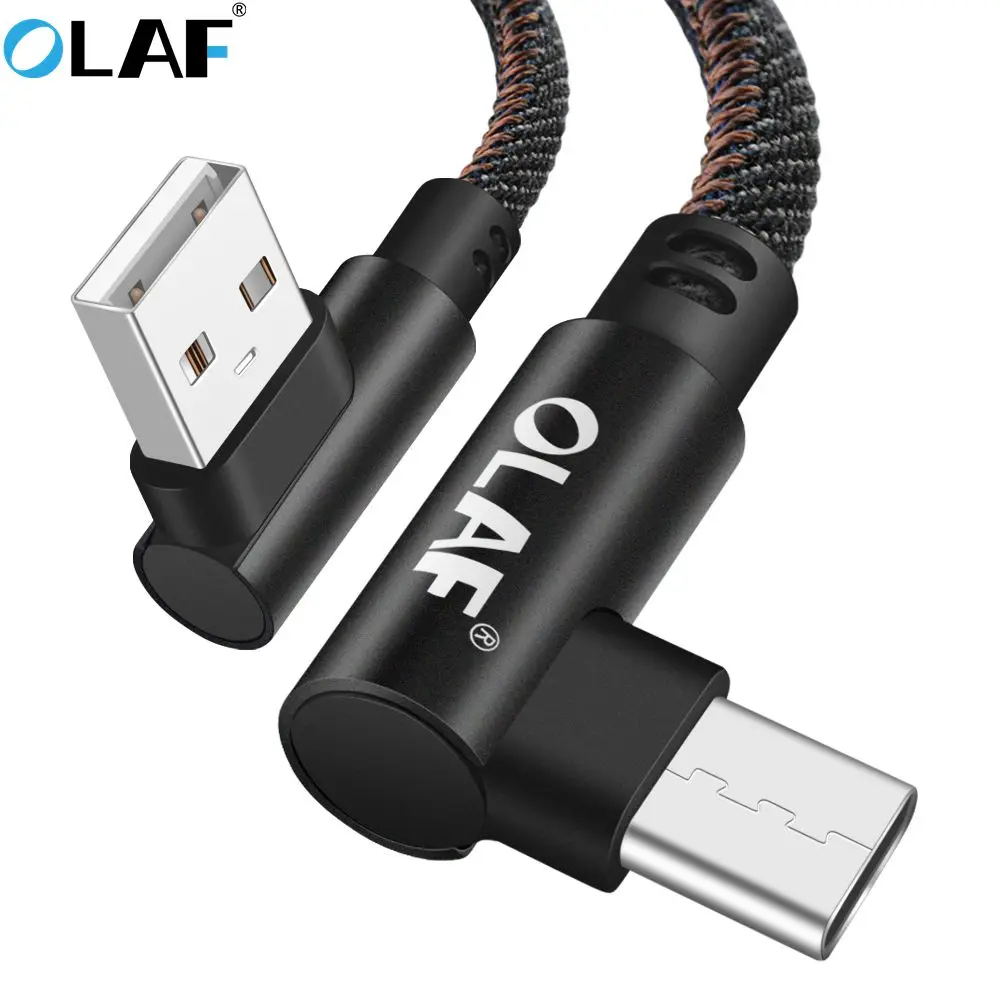 

OLAF USB Type C 90 Degree Fast Charging usb c cable Type-c data Cord For Samsung S9 S8 Note 9 8 pocophone F1 USB Charger Cables