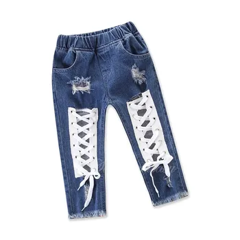 

Kids Girls Bandage Denim Hole Pants Jeans Trousers Bottoms Jeans Princess Girl Pants 5 p/l