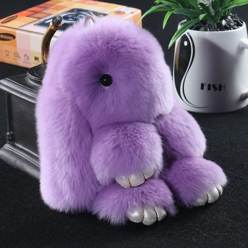 Брелок из кроличьего меха, модный брелок из кроличьего меха с помпонами, брелок с кроличьим мехом, брелок с кроликом, 14 см, Автомобильная подвеска - Цвет: Light purple