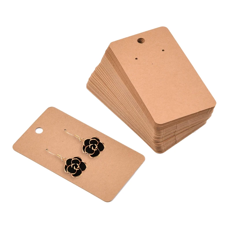 100Pcs 5 x 9Cm Kraft Paper Blank Jewelry Display Card Cardboard Earring Package Hang Tag Card Brown