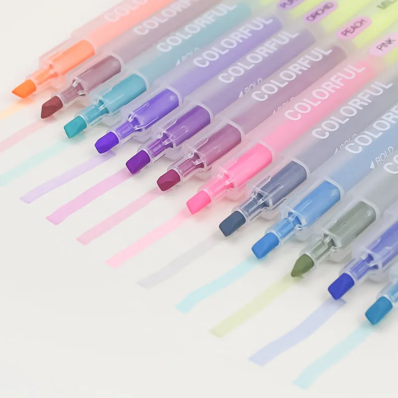 

12pcs/Set Mild Liner 12 Colors Creative Twin Tips Highlighter Kawaii Marker Pens DIY Graffiti Art Markers Cute Korean Stationery