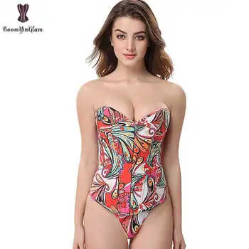 

Butterfly Floral Print Corset Sexy Lady Summer Outwear Fashion Red, Blue, Green Corselet Top Overbust Plastic Bone Bustier Women
