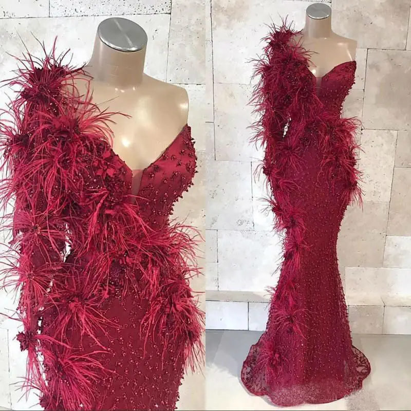 

One Shoulder Mermaid Prom Dresses 2019 Lace Beads 3D Floral Appliqued Floor Length Formal Gowns Custom Made vestidos de gala