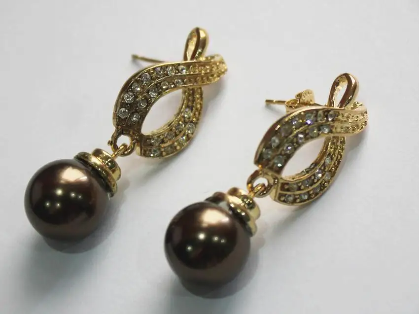 

Hot sell Noble- latest fashion lady's nicest 18KGP with crystal plated leave shape +12mm tiger eye bread earring
