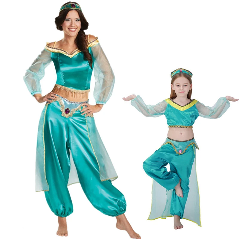 大人子供のアラジンのランプジャスミン王女の衣装のためのハロウィンパーティーベリーダンスドレスインドcos Costume Cosplay Jasmine Princess Costumecosplay For Girl Aliexpress