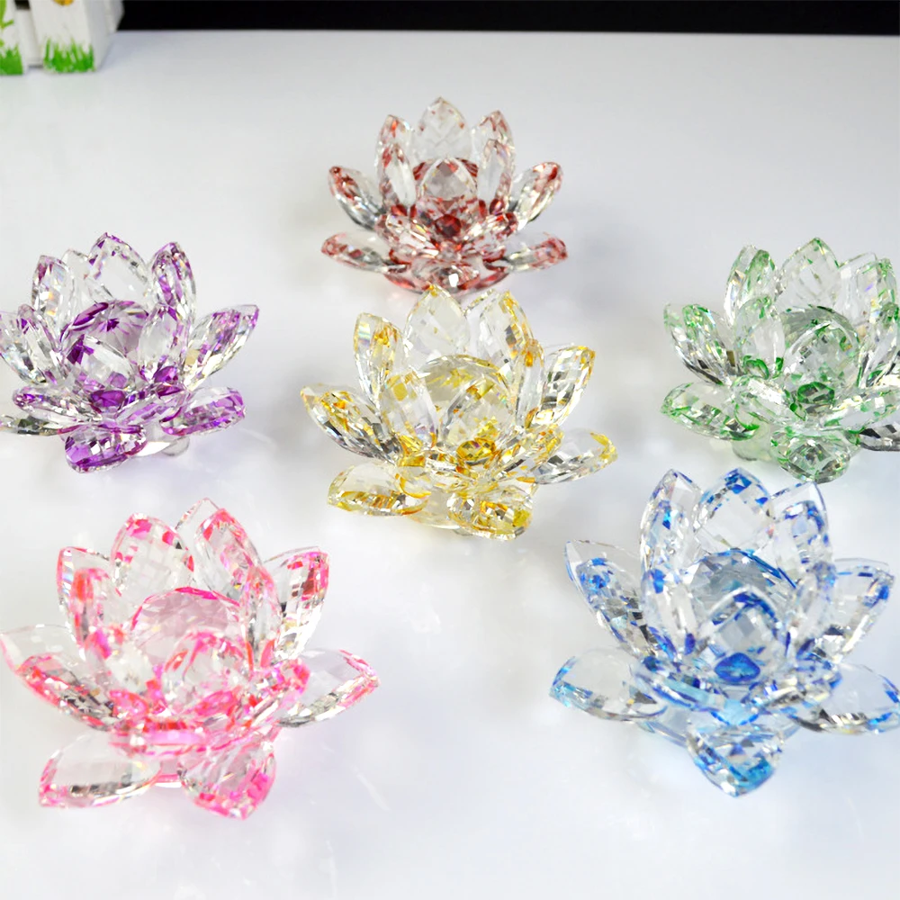 

140mm/200mm BIG SIZE 1pcs Colorful Crystal Lotus Flower Crafts Glass Paperweight Fengshui Ornaments Figurines Home Wedding Decor