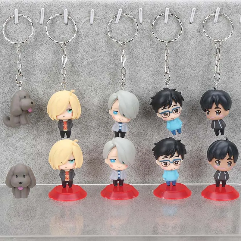 

5pcs/lot 3-4CM Japanese anime figure Q version YURI on ICE keyring keychain action figure model toys