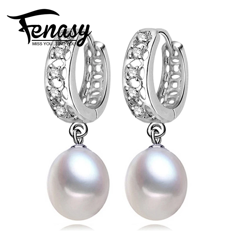 

FENASY 100% Genuine Natural Pearl stud earrings,Pearl Jewelry with 925 Sterling Silver earrings, trendy charm earrings for women