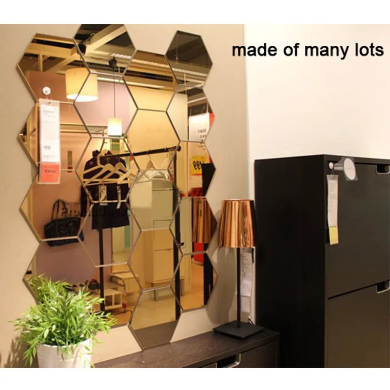 

Funlife(TM) Geometric Hexagon Mirror Wall Sticker,16x18cm 7pieces Extra Big DIY Home Decor,Enlarge Living Room,Removable Safety