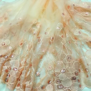 

NEW Pale pink gauze lace embroidery cloth with Sequins and Beads for dress /Wedding dress