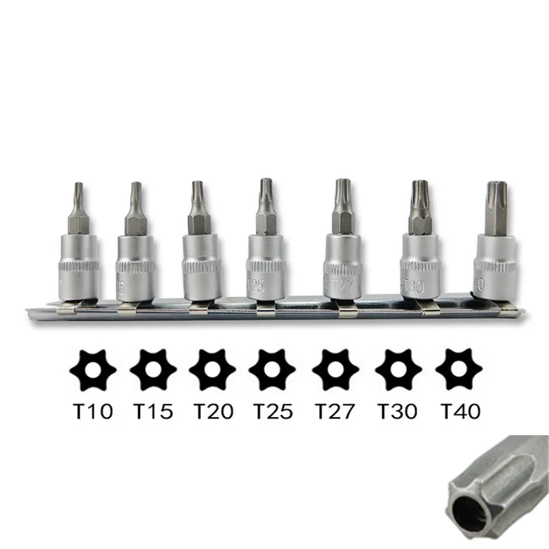 

7Pcs Socket Wrench Torx Screwdriver Bit 1/4" Square Drive Adapter T10 T15 T20 T25 T27 T30 T40 Ratchet Wrench Tool