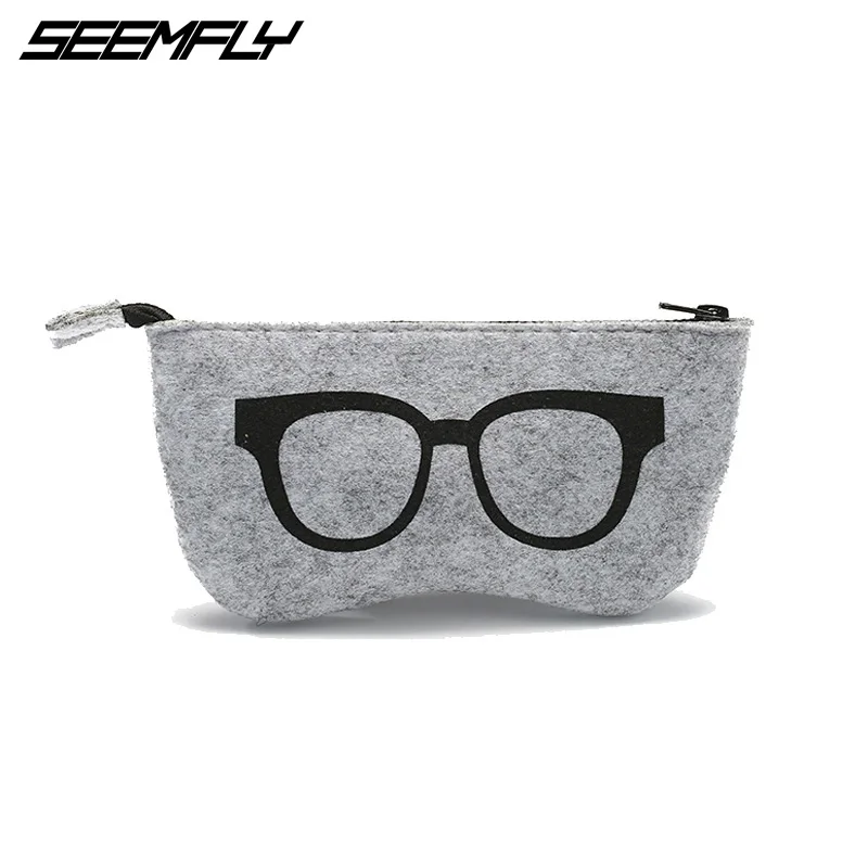

SEEMFLY Felt Cloth Glasses Bag Women Men Fashion Portable Pattern Eyeglasses Protector Unisex Luxury Zipper Eyewear Container