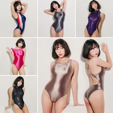 LEOHEX сексуальные леотарды, атласные глянцевые боди с высоким вырезом, Цельный купальник для женщин, блестящие Блестящие купальники, женский купальник