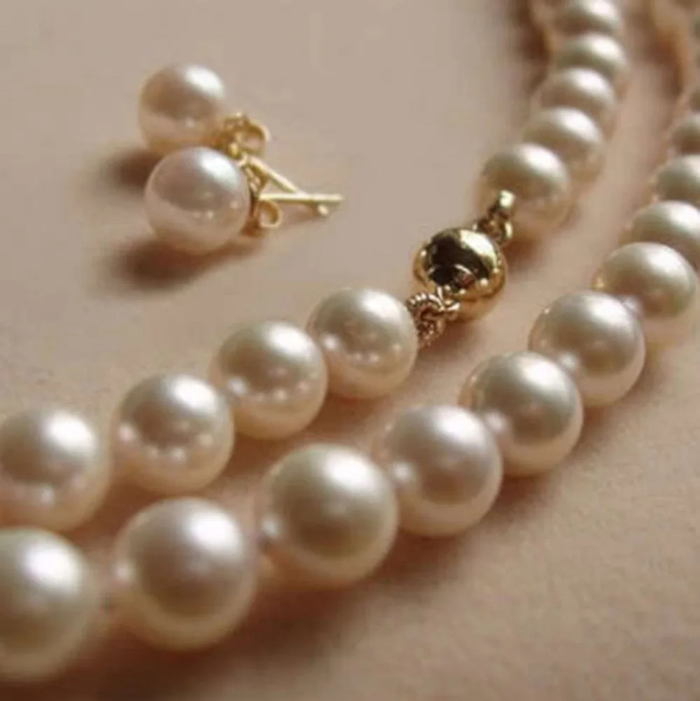 

8MM White Akoya shell Pearl Necklace + Earring 18" 4TERT ##a #a