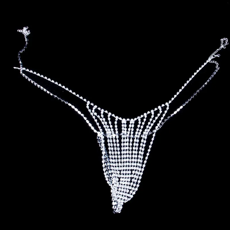 Stonefans сексуальные блестящие Кристальные стринги бикини цепь для тела ювелирные изделия для женщин Стразы цепочка для живота эротическое нижнее белье ювелирные изделия - Окраска металла: Silver