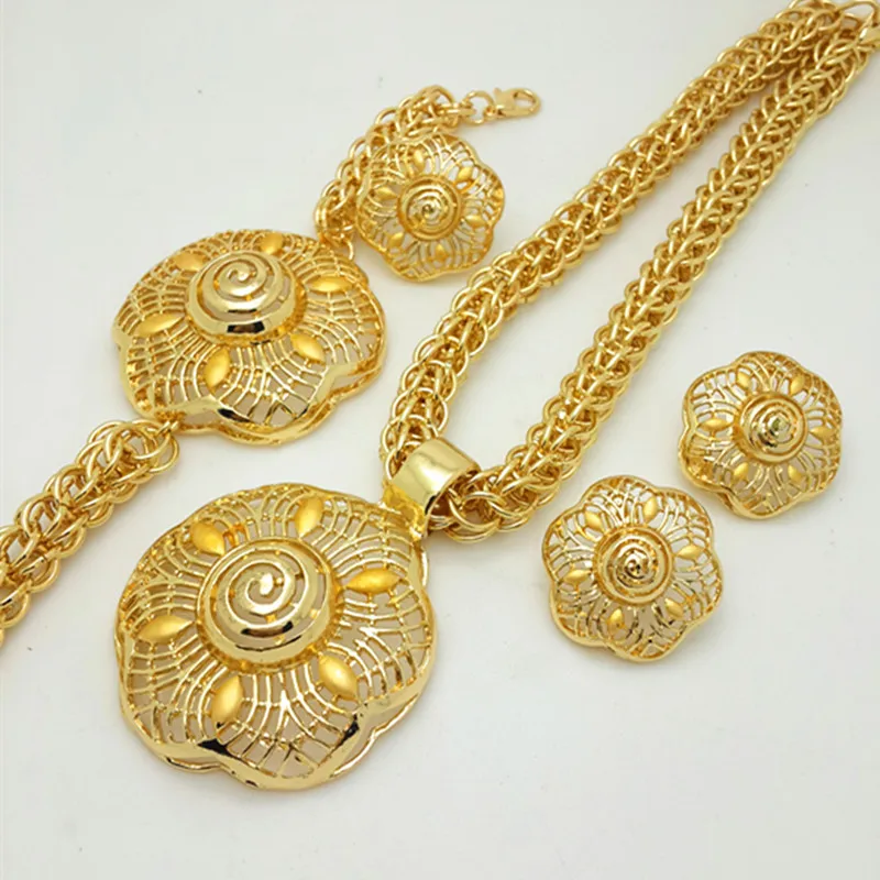 Hot Sale dubai gold color jewelry sets women wedding fashion jewery
