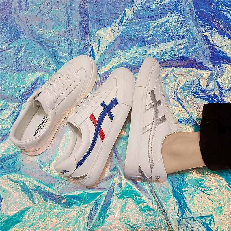 Dos Sapatos Novos Os E Azul Com 2019 Homens De Baixa Superior Pequenos Parte Para Couro Brancos cinza Primavera 51qnxtE