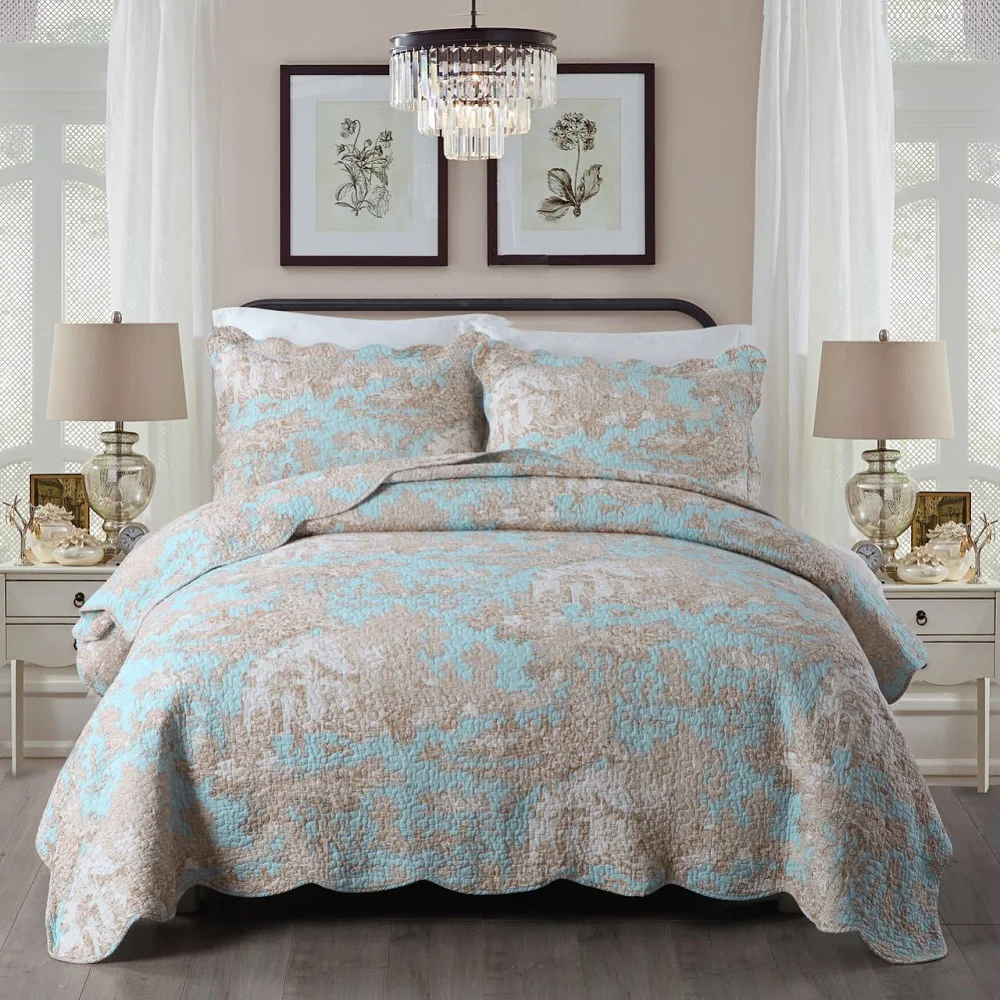 

CHAUSUB New American Quilt Set 3PCS Washed Cotton Quilts Bedspread Quilted Bed Cover Sheets Pillowcase Coverlet Set King Size