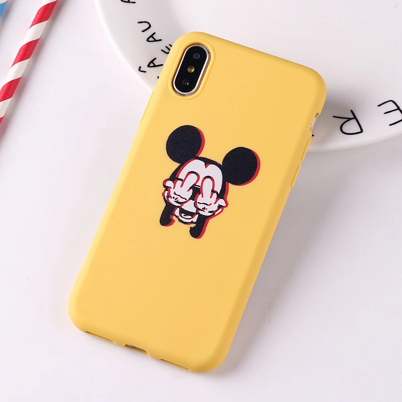 

Cute Cartoon Mickey Middle Finger Cat Funny Girls Soft TPU Silicone Candy Case Coque For iPhone 6S 5SE 8 8Plus X XS Max 7 7Plus