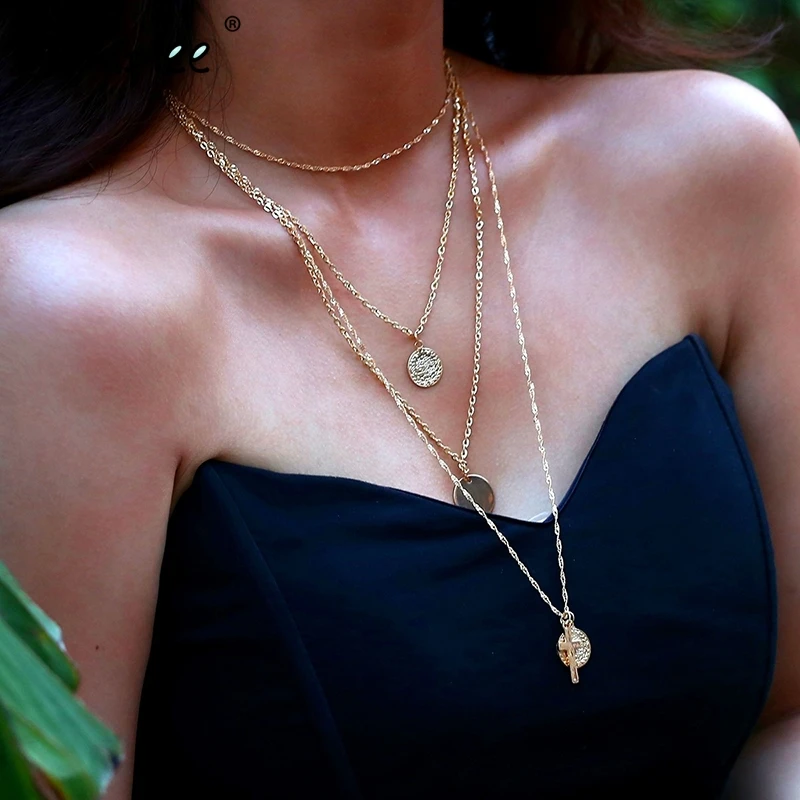 

Simplee Bohemia gold color cross layered necklace Fashion women chain pendant necklace Chic club party statement necklace