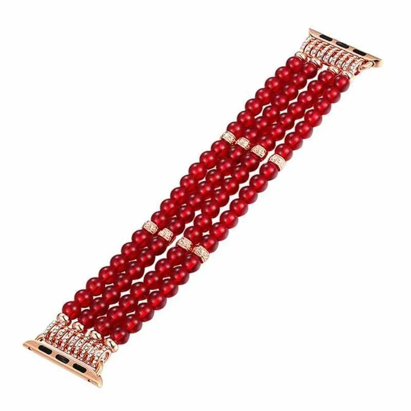 FOHUAS Highquality Natural Gray agate band for Apple watch Replacement wrist women's fashion Wrist Strap With Adapters 38MM 42MM - Цвет ремешка: Pearl red