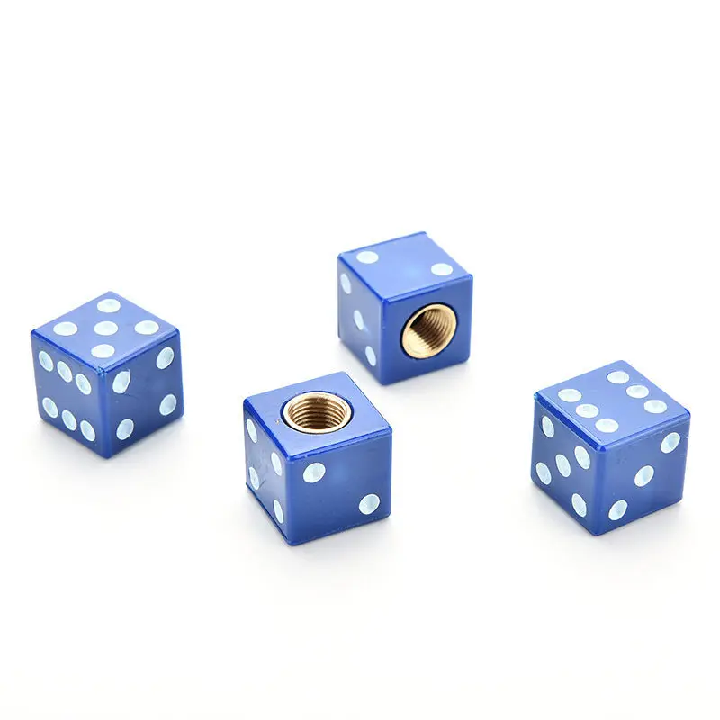 4Pcs New Cute Bike Universal Blue Dice Tire Air Valve Stem Cover Caps Car Truck Tyre Accessories