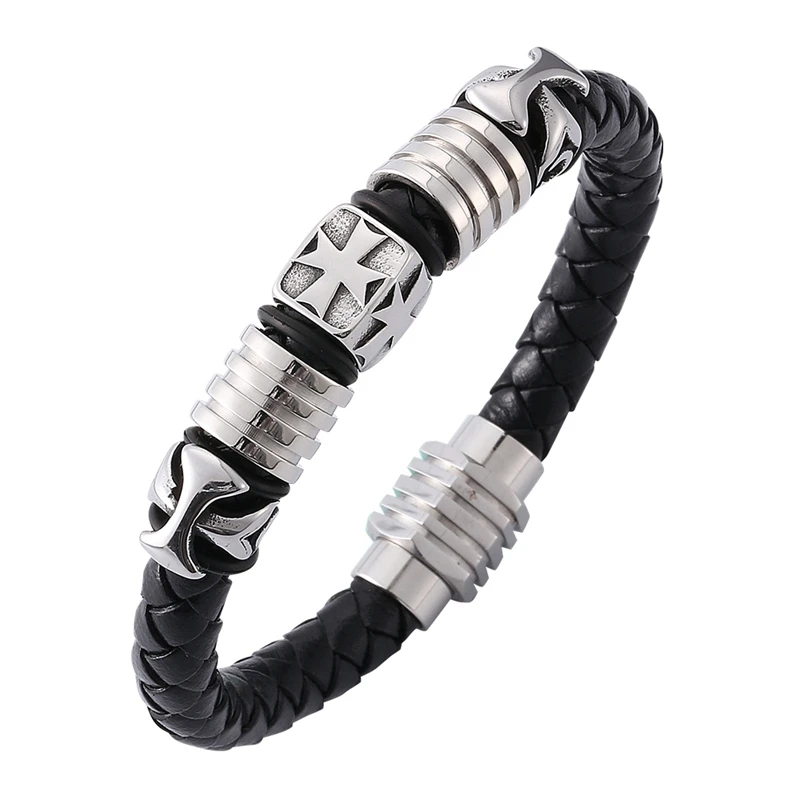 

New Men Fashion Leather Bracelets Wristband Charm Bangle Handmade Accessories Wristlet Trinket with Magnet Clasp Bracelets BB129