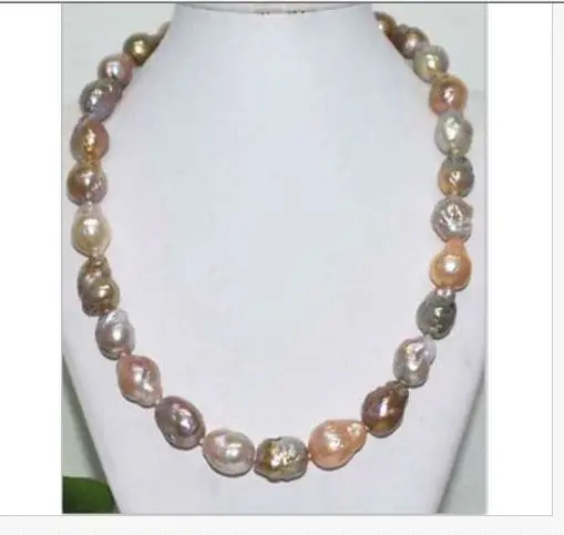 

huge 13-14mm freshwater baroque multicolor pearl necklace 18"925silver