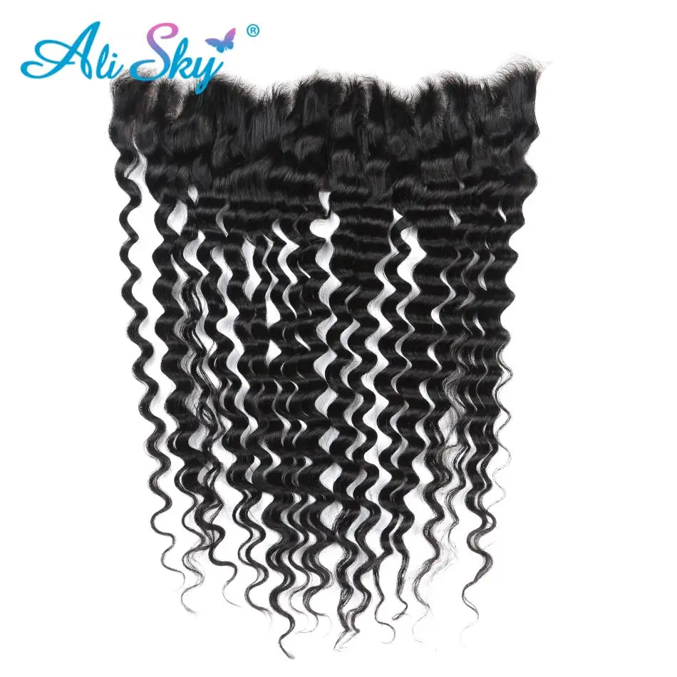 Alisky волосы, глубокая волна, малазийские волосы, кружева, Фронтальная застежка, с пряди, человеческие волосы, 4 пряди, 13x4, фронтальные волосы remy, плетение