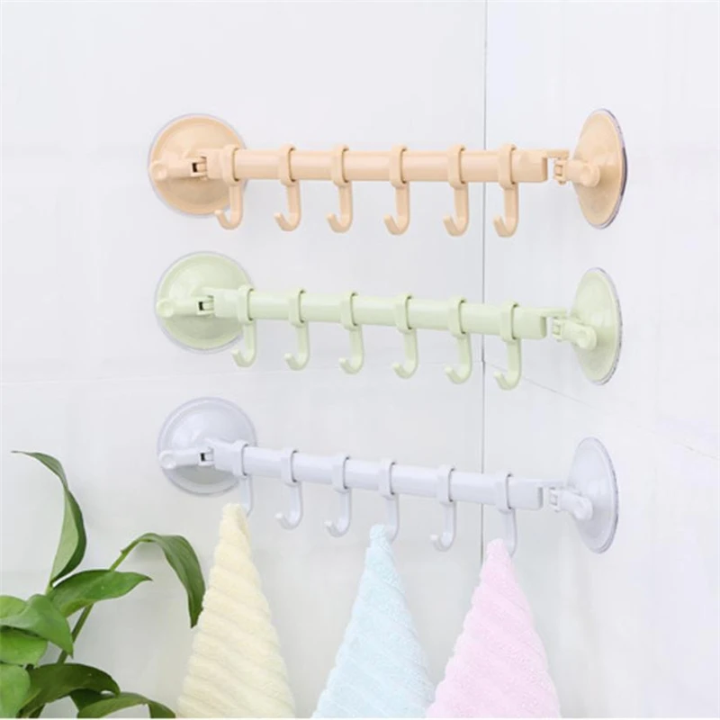 New Creative  Wall Vacuum Rack Suction Cup 6 Hooks Towel Bathroom Kitchen Holder Sucker Hanger Wear-resistant hot Easy Use C022812