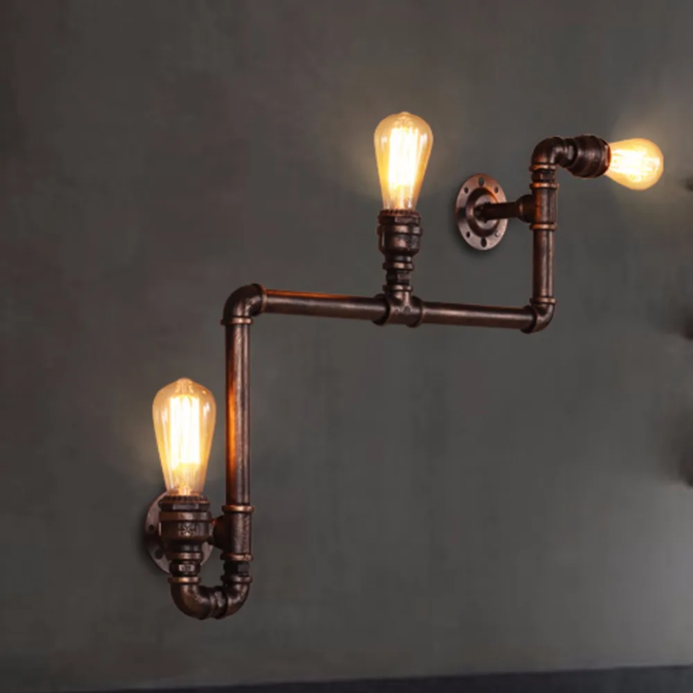 3 Head Loft Industrial Wall Lamp Antique E27 Edison Bulbs Vintage Water Pipe Wall Lamp for Living Room Home Lighting