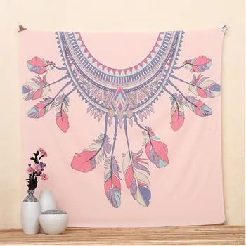 

Cilected Bohemian Pink Dream Catcher Mandala Tapestry Decorative Feathers Necklace Printed Beach Tapestry Wall Hanging
