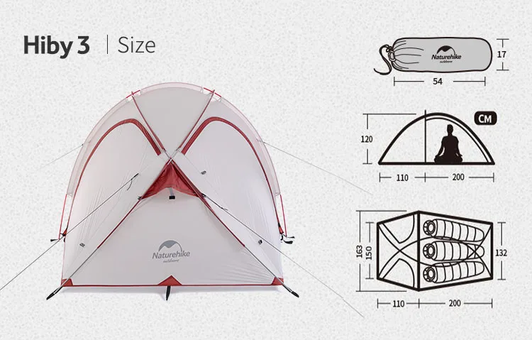 Naturehike Hiby 3 человека 4 сезон семейный тент 20D силиконовая ткань водонепроницаемый двухслойный кемпинговый тент одна комната один зал