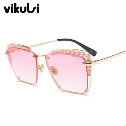 2018 Fashion Cat Eye Sunglasses Women Chic Brand Designer Luxury Sunglasses Lady Pearl Sun Glasses Female Rimless Shades UV400