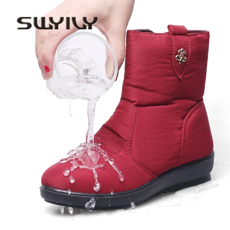 

SWYIVY Winter Snow Boots Woman Thick Fur 2018 Female Snowboots Ankle Boots Waterproof Cottom Shoes Warm Velvet Snow Boots Woman