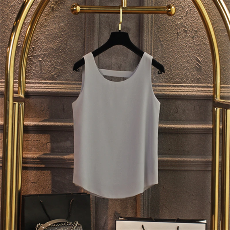 Модная брендовая женская блузка Летний шифон без рукавов рубашка однотонная с v-образным вырезом Повседневная Блузка размера плюс 4XL Свободный Топ для девушек - Цвет: 11 gray