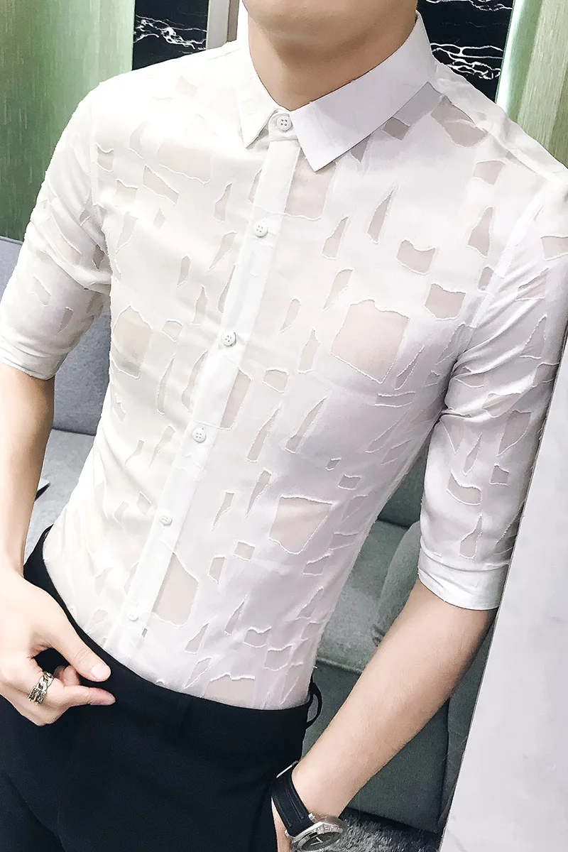 mens sheer white dress shirt