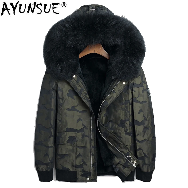 

AYUNSUE Winter Jacket Men Real Rabbit Fur Liner Coat Raccoon Fur Collar Camouflage Jacket Plus Size Parkas LSY088129 MY1365